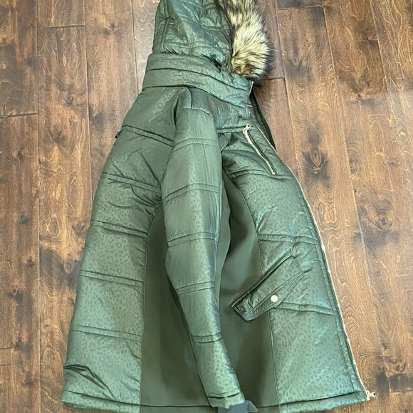 Michael Kors Michael Faux-Fur-Trim Hooded Mixed-Media Puffer Coat in Green XXL - Picture 7 of 15